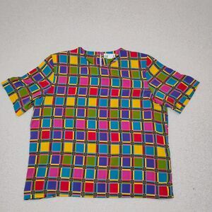 Vintage Color Block Retro Colorful Geometric Blouse 80s/90s  Women's XL